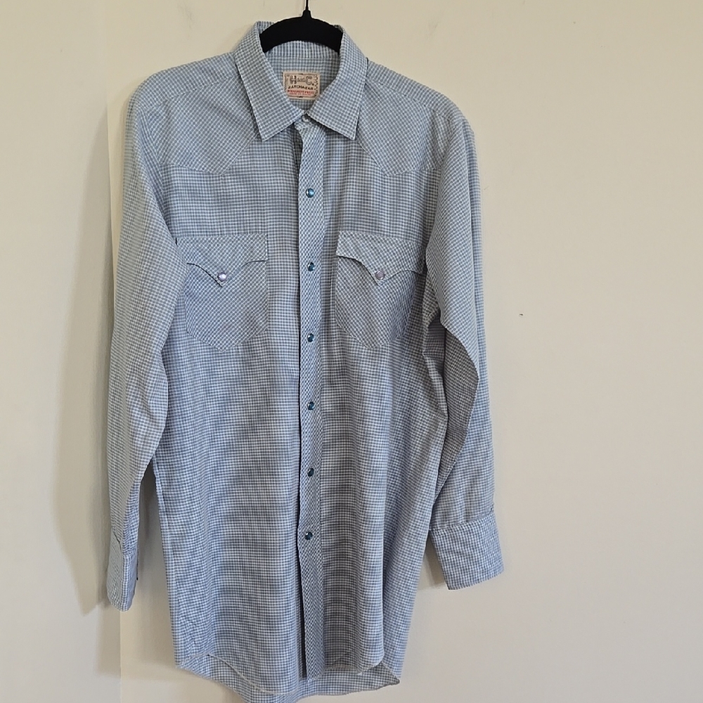 Vtg H Bar C Ranchwear Size 15 1/2 LT Permanent Press Snapfront Westernwear READ